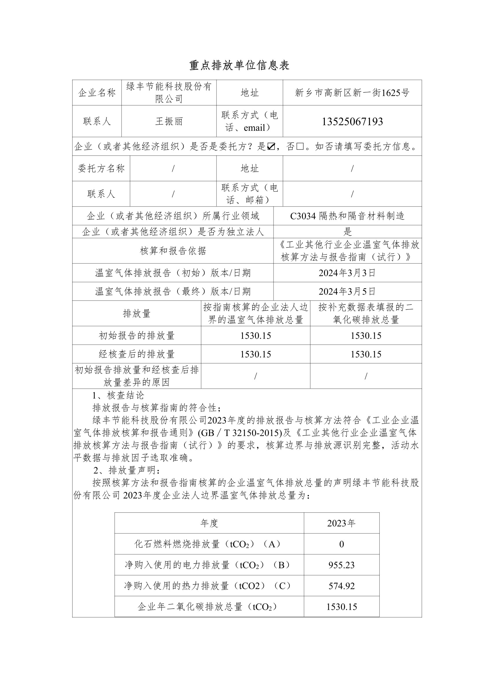 绿丰节能科技股份有限公司2023年度温室气体排放核查报告(2)